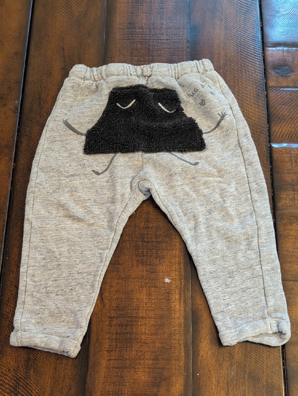 Zara Baby Girl 2T-3T Grey Sweatpants with Black Fuzzy Patch